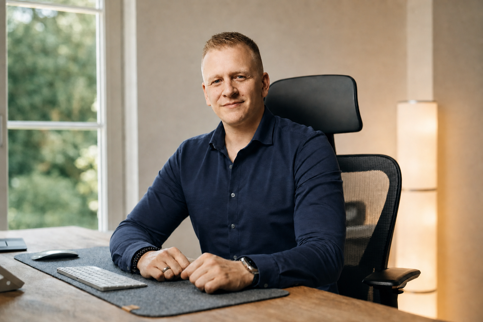 Patrick Ernst, founder of Kiro Property Films, at his desk